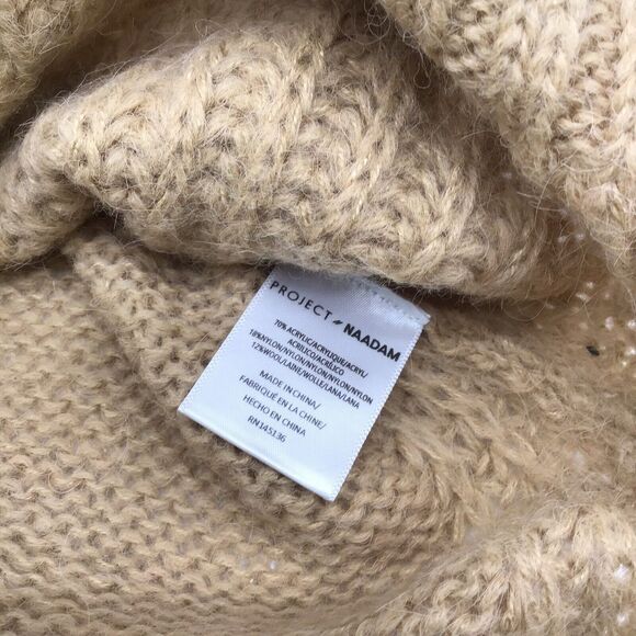 Project Naadam Womens Size XS Camel Open Knit Turtleneck Sweater Short Poncho - Picture 6 of 11